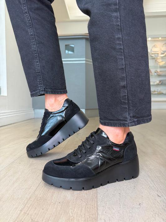 Callaghan - Black Patent & Suede Lace Up Trainer With Wedge Sole