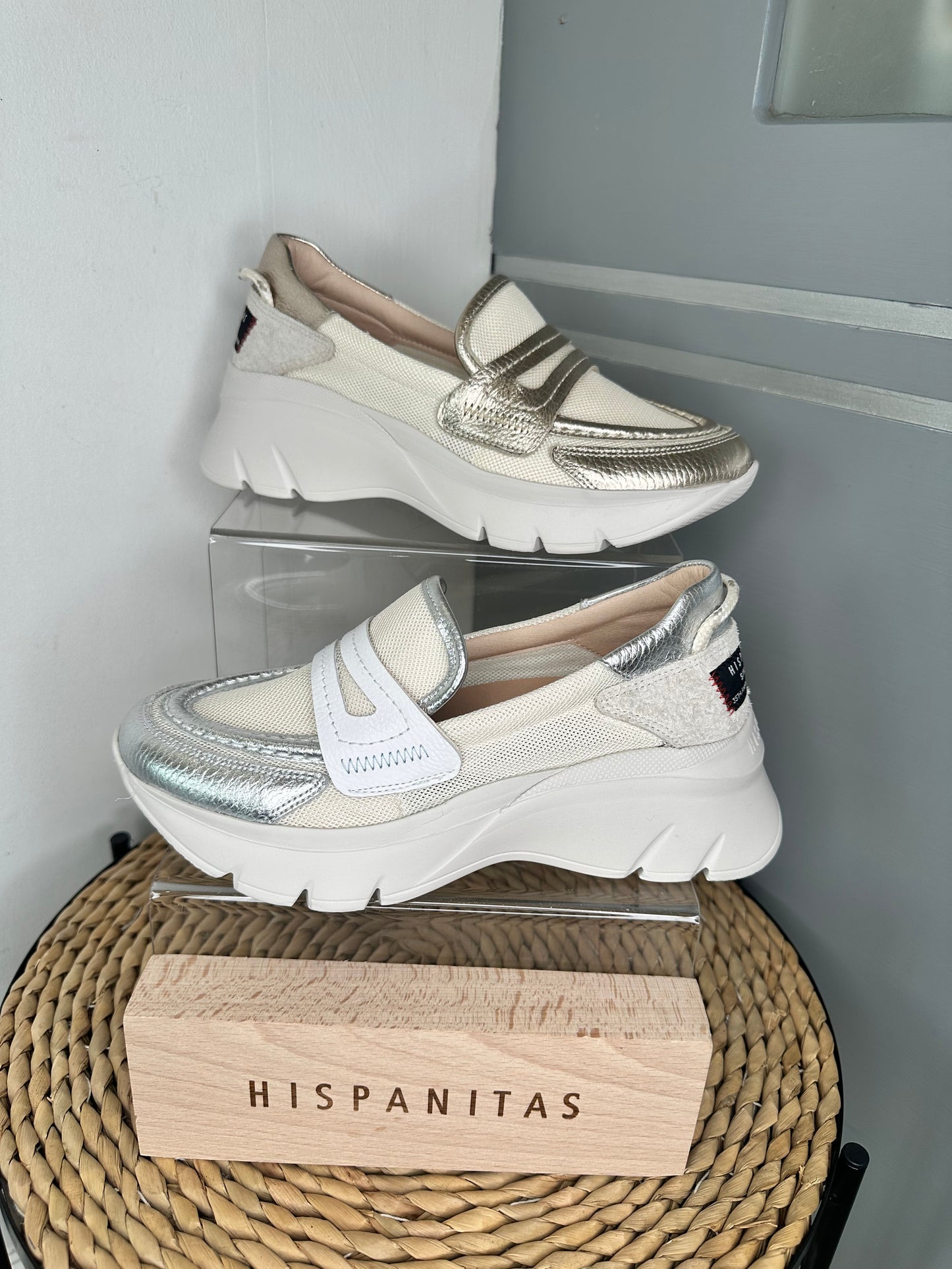 Hispanitas -Cream Mesh/Metallic Silver Slip On Sporty Shoe