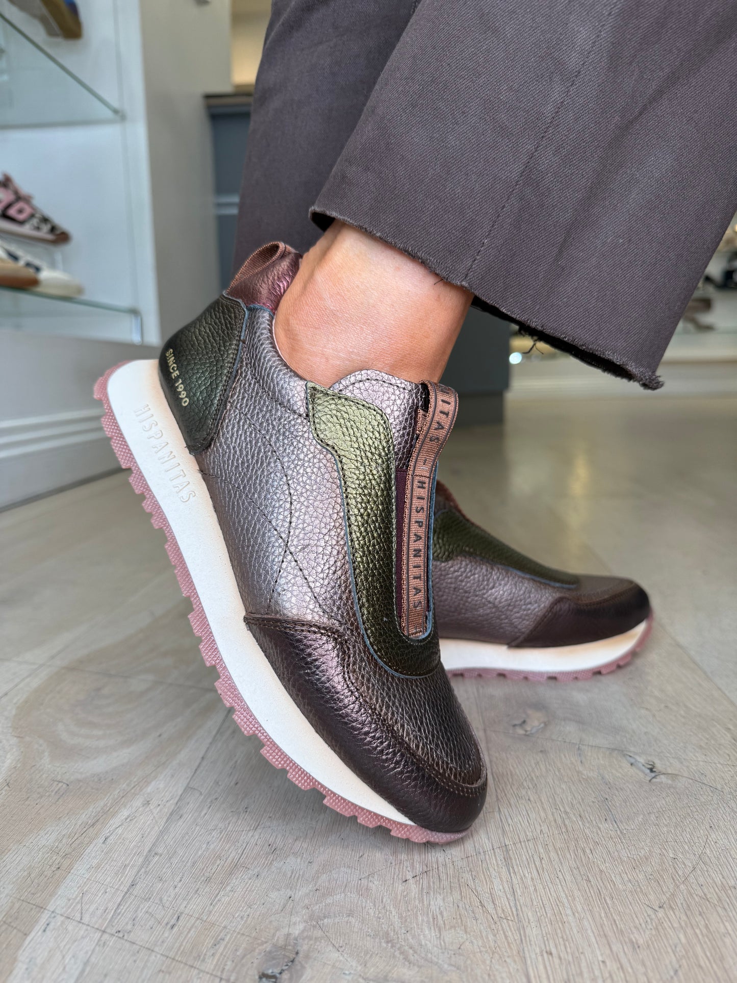Hispanitas - Bronze/ Green Multi Metallic Slip On Sporty Shoe