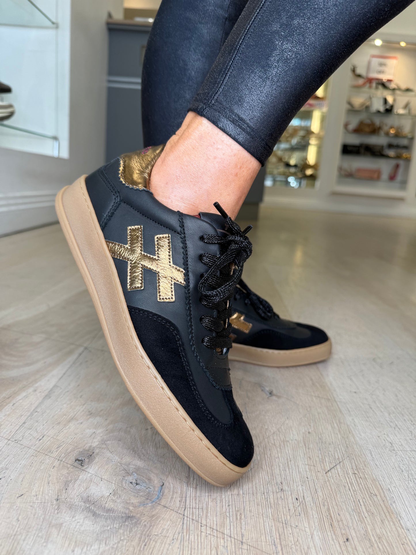 Another Trend - Black Suede/Leather Trainer With Metallic Bronze Trim
