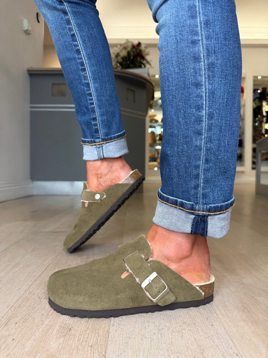 Another Step - Khaki Suede Clog Mule