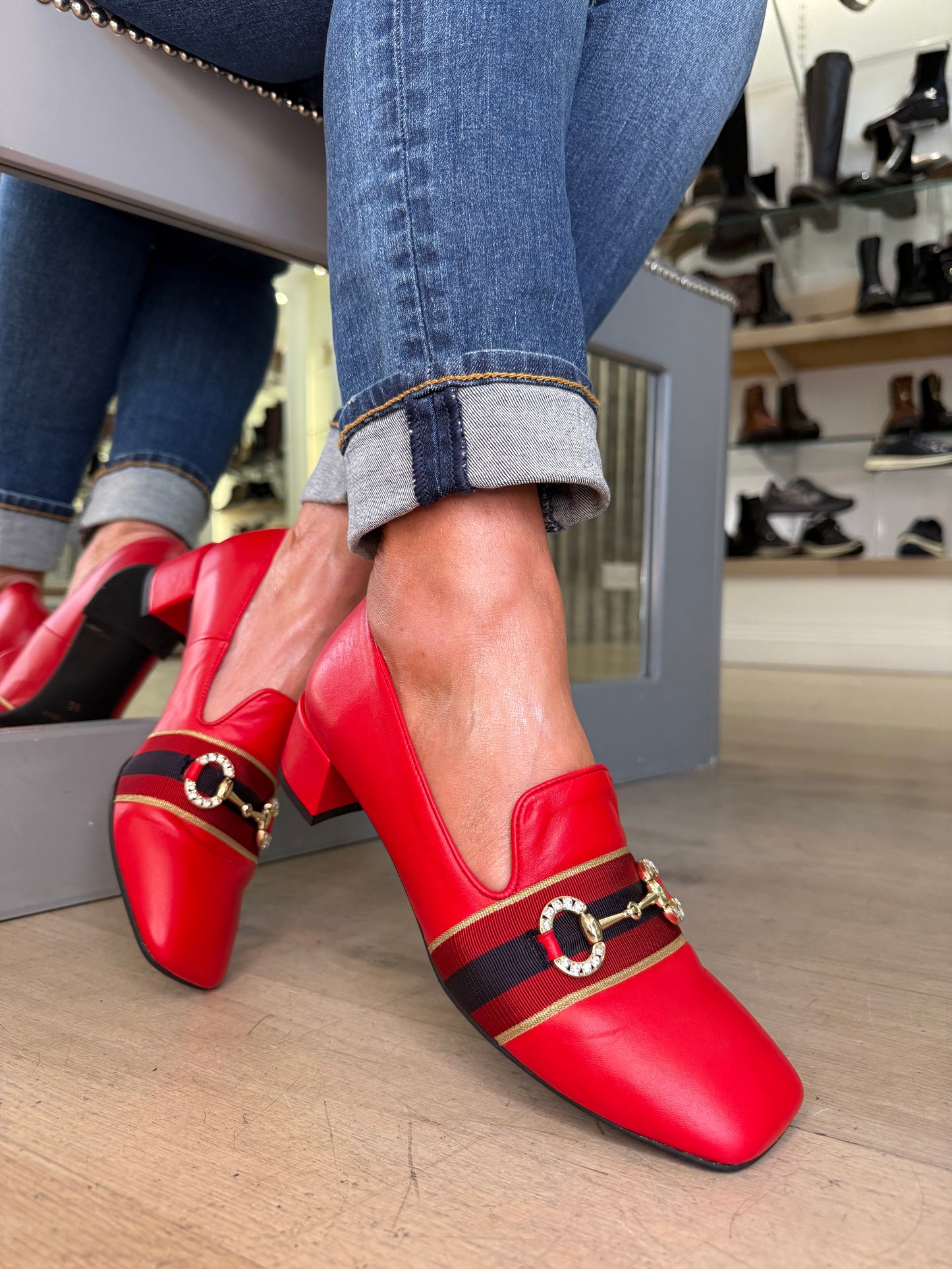 Marian - Red Nappa Leather Slip On Shoe With Gold Chain