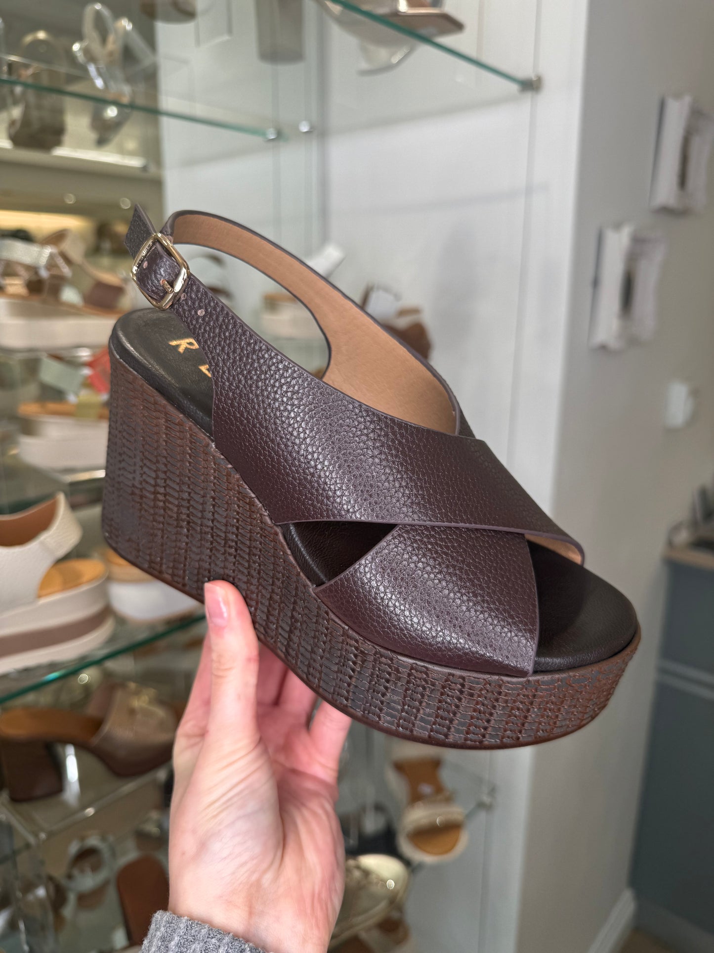 Repo - Dark Brown Crossover Wedge Sandal With Platform Sole