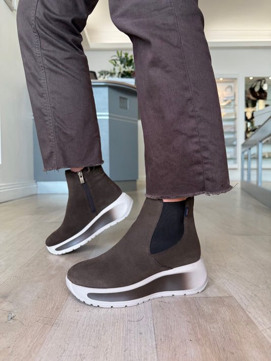 Callaghan - Chocolate Brown Suede Sporty Sole Wedge Boot