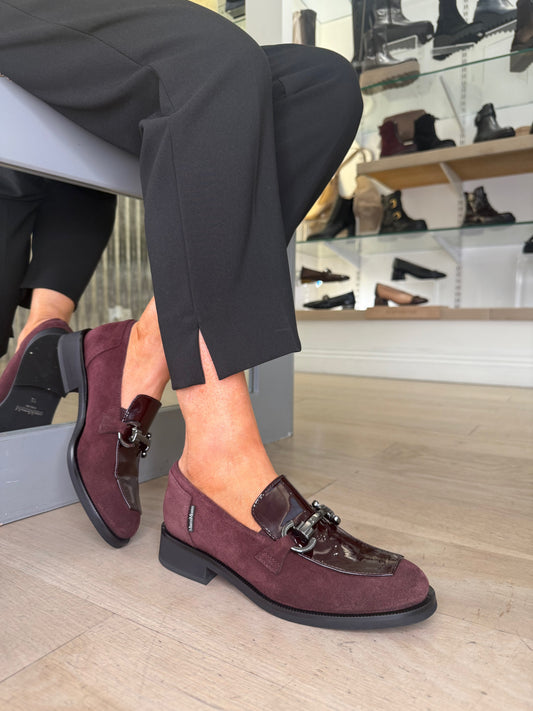 Marco Moreo - Rich Burgundy Suede & Black Patent Slip On Loafer