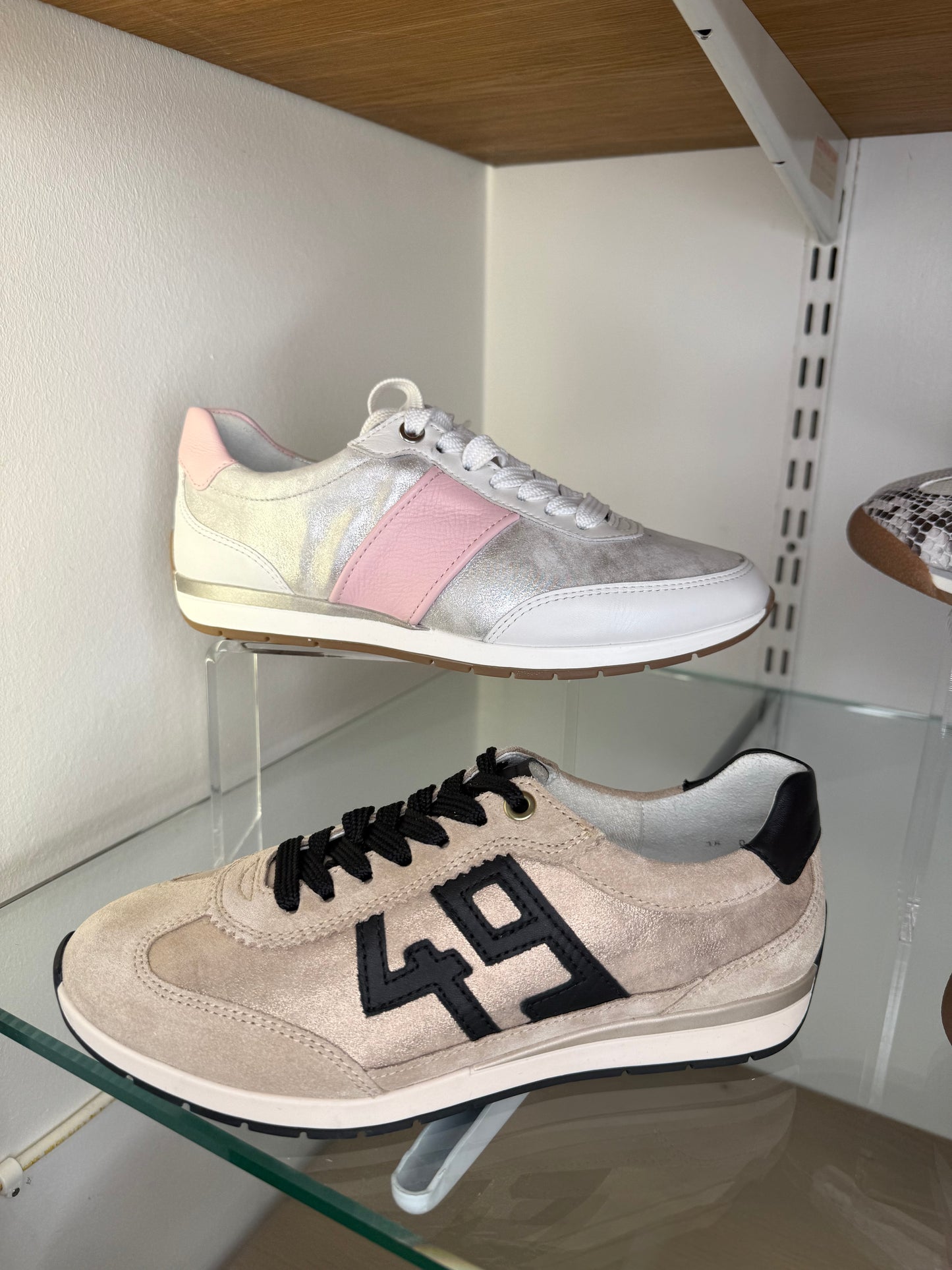Ara - Beige Suede/ Gold Shimmer Trainer With Black Trim