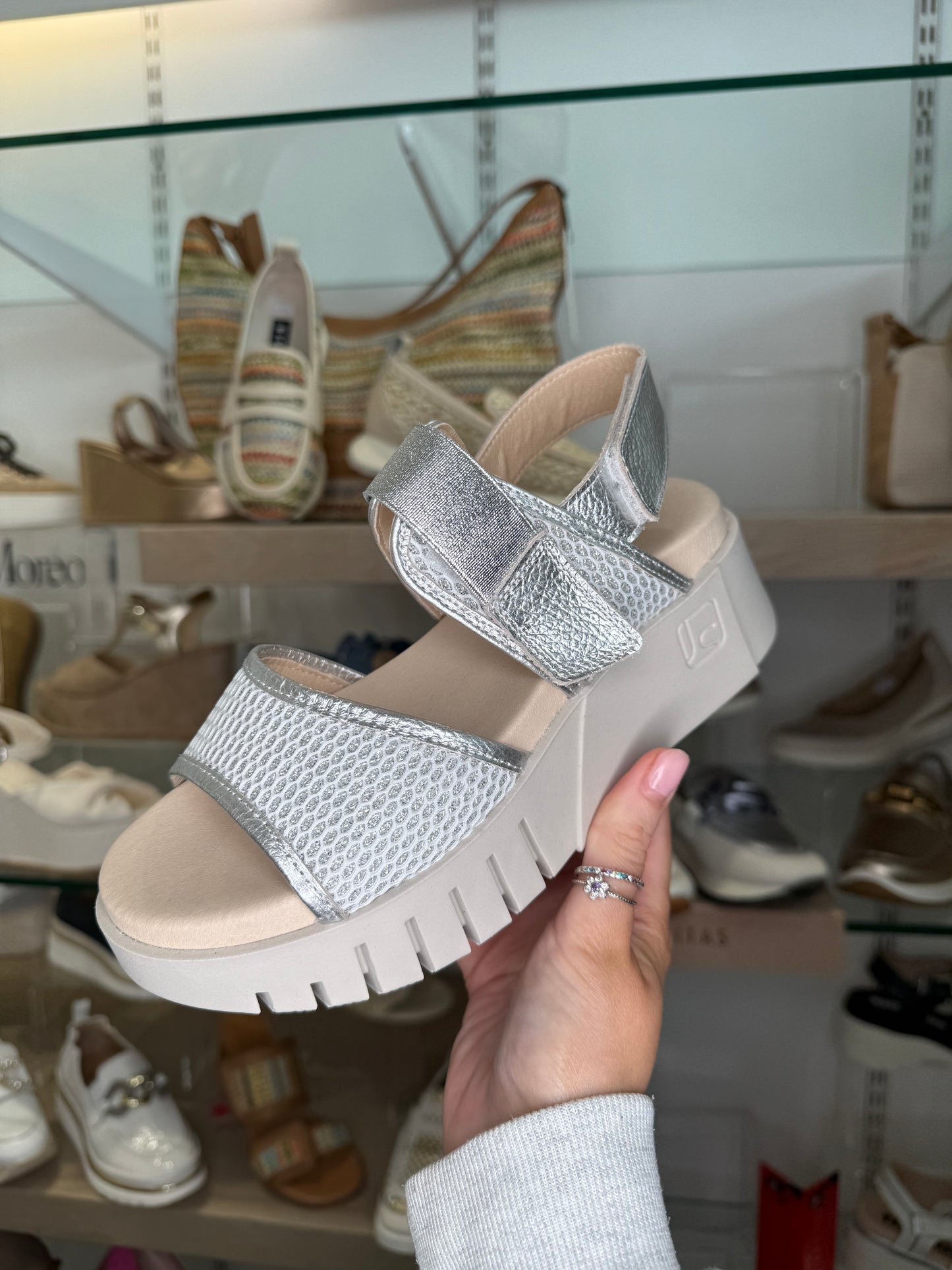 Jose Saenz - White Mesh/ Silver Metallic Chunky Sole Sandal