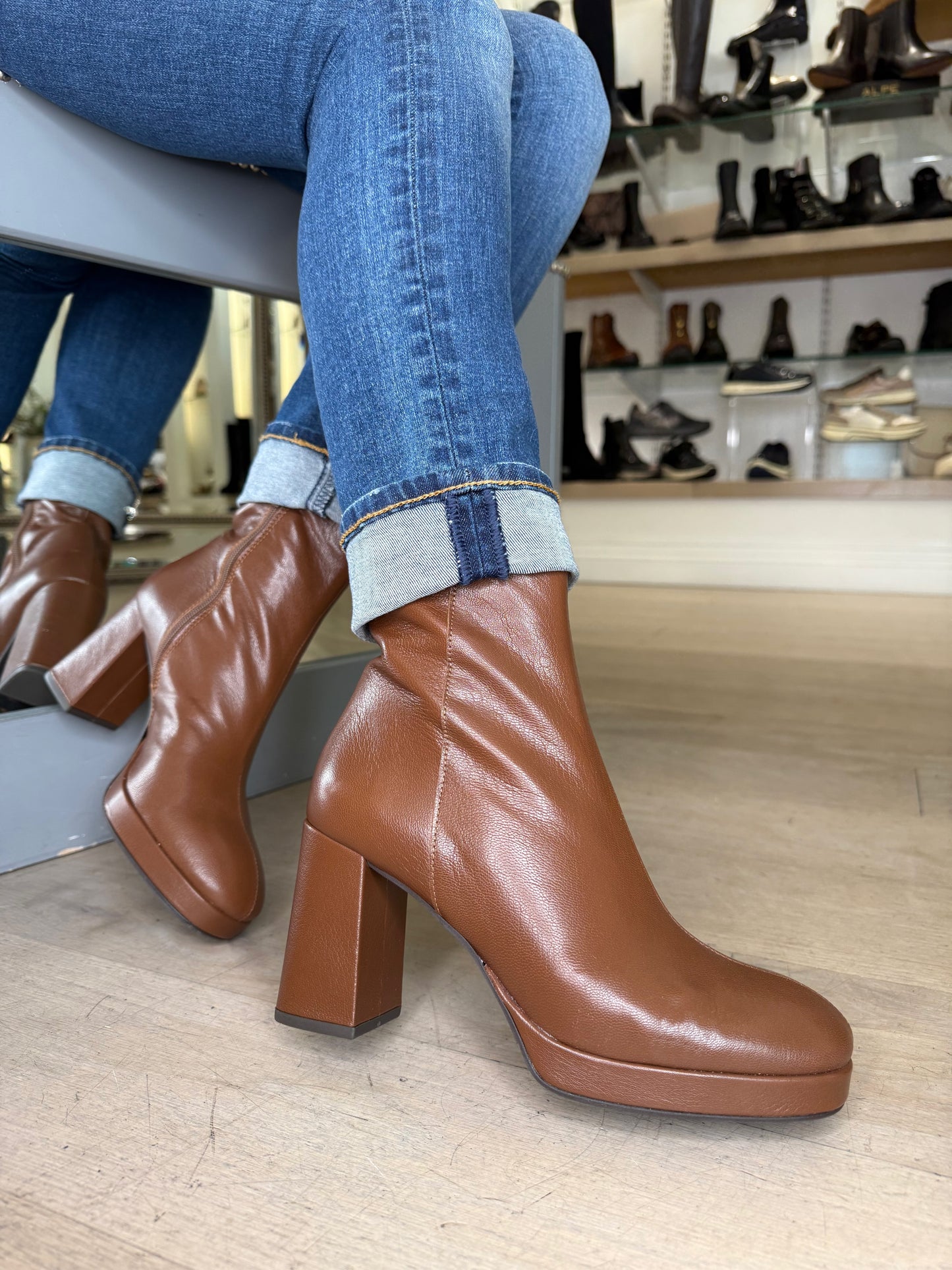 Marian - Rich Tan Leather Rounded Toe Block Heel Boot