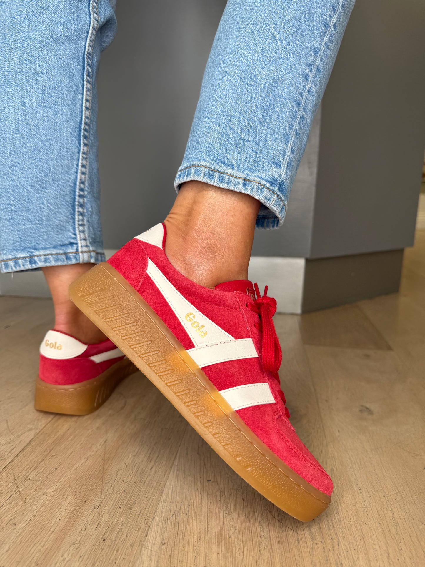 Gola - Grandslam Red Suede / White Trim Chunky Gum Sole Trainer