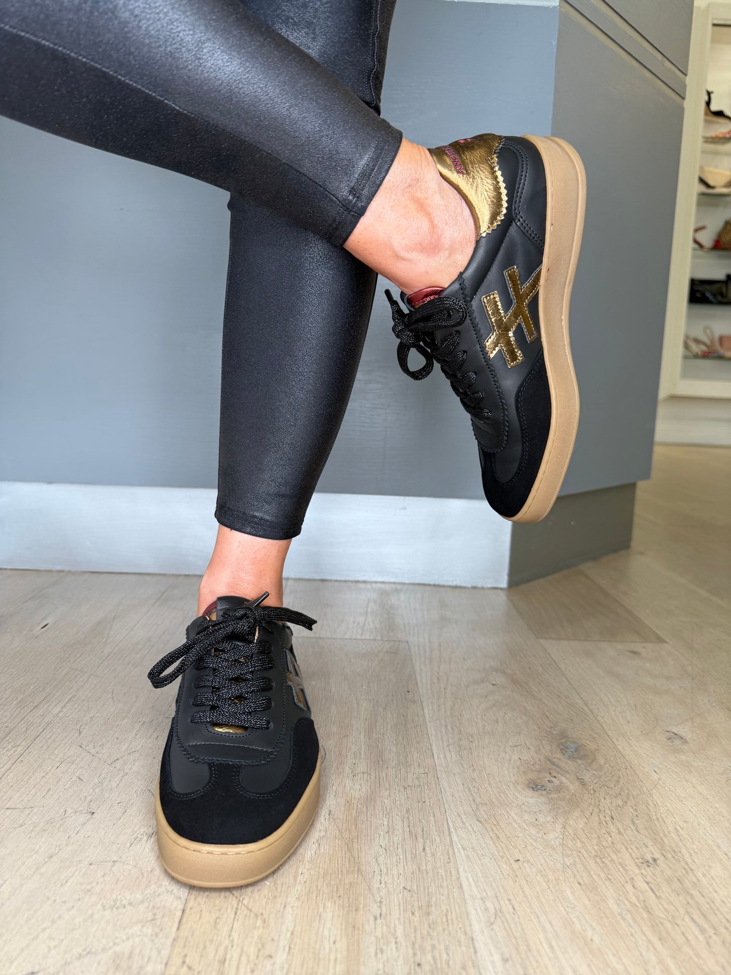 Another Trend - Black Suede/Leather Trainer With Metallic Bronze Trim