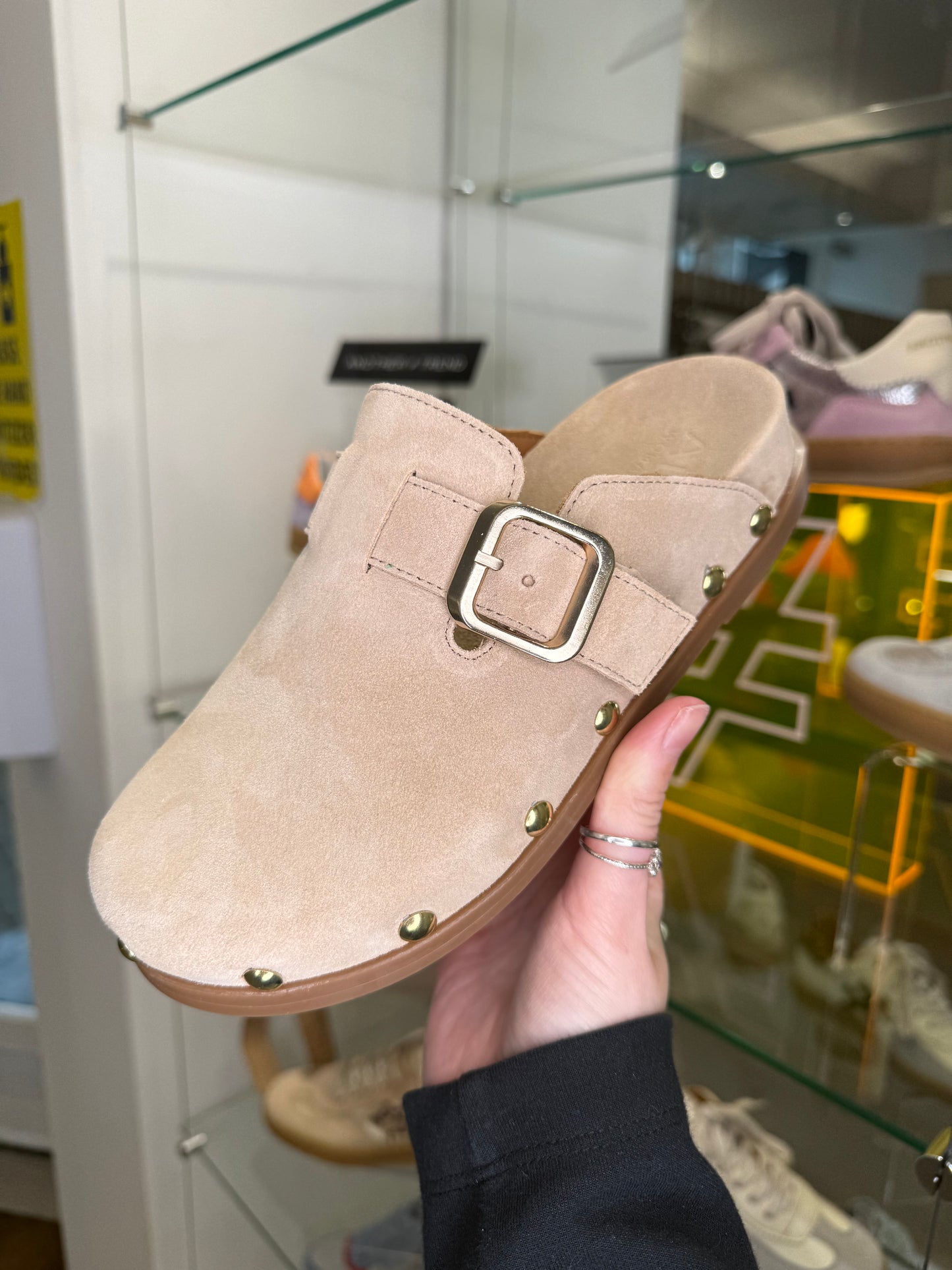 Alpe - Beige Suede Slip On Mule Clogs