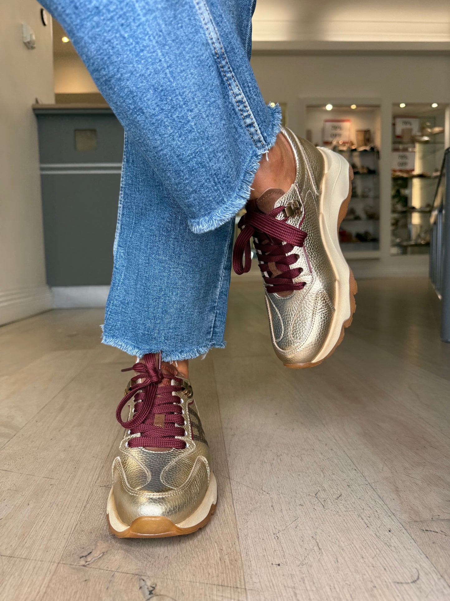 Hispanitas - Antique Gold Trainer With Wine Lace & Trim