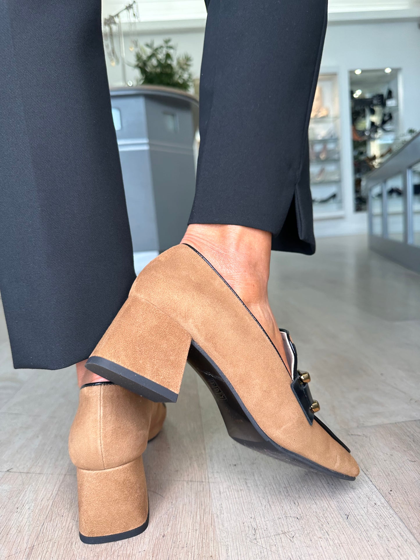 Marian - Tan Suede Block Heel Shoe With Zebra Print Trim