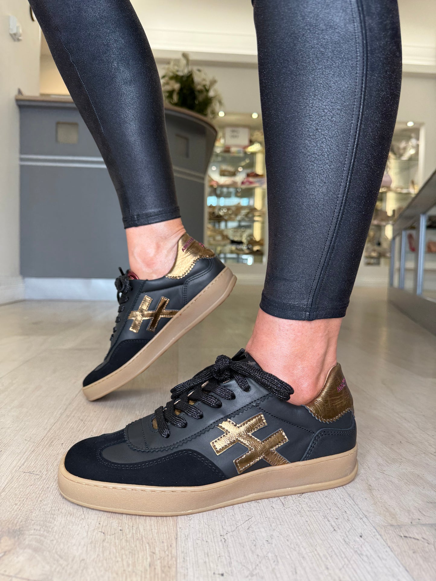 Another Trend - Black Suede/Leather Trainer With Metallic Bronze Trim