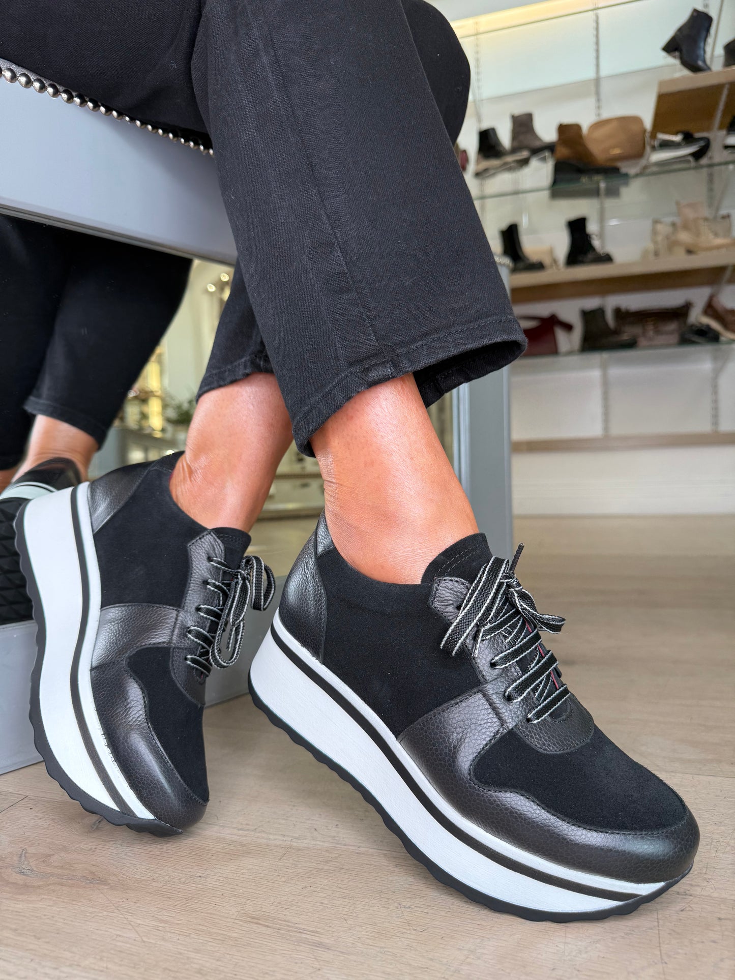 Jose Saenz - Black Suede/Leather Lace Up White Chunky Sole Shoe