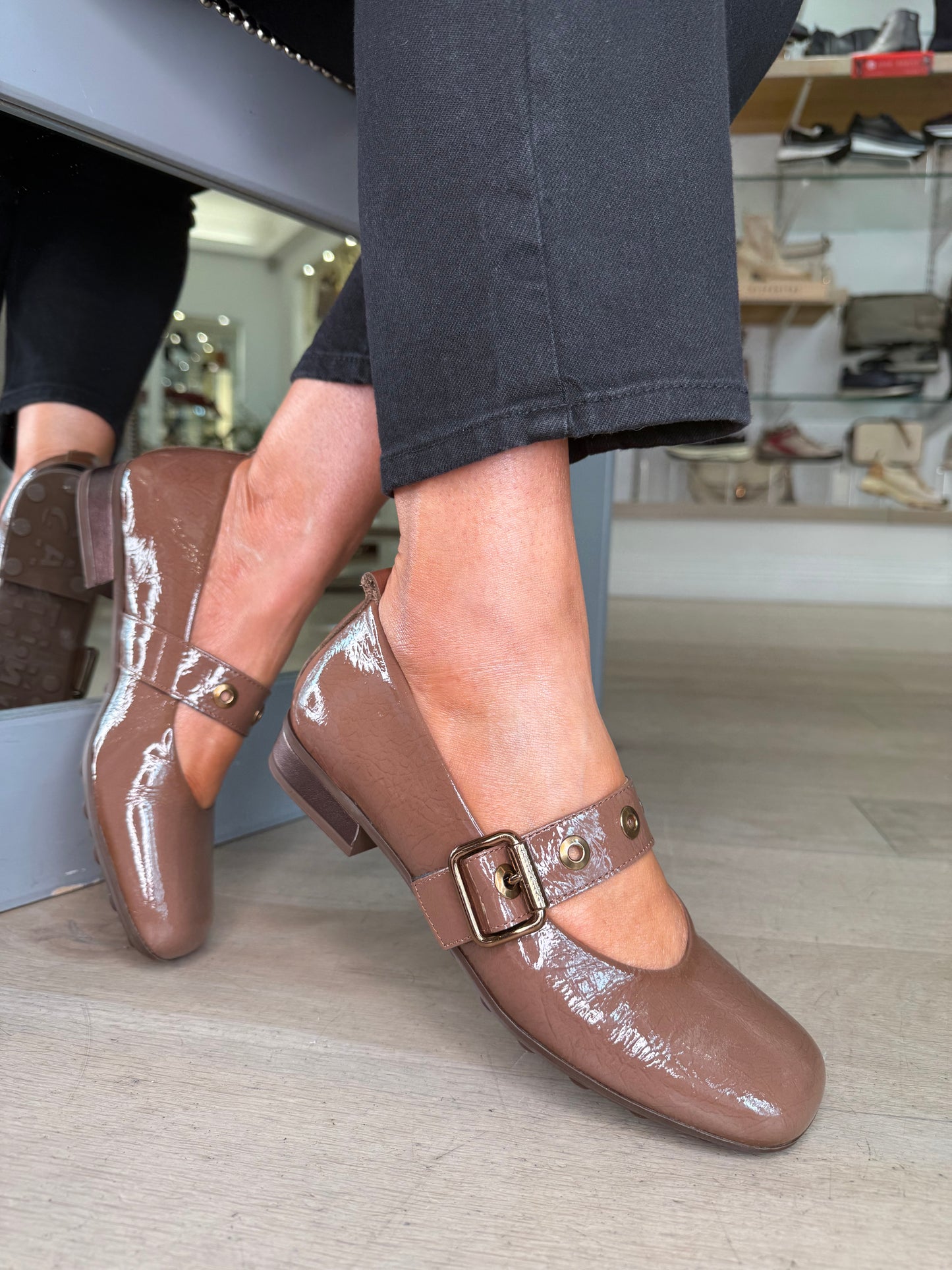 Hispanitas - Mocha Flexy Patent Square Toe Mary Jane Shoe