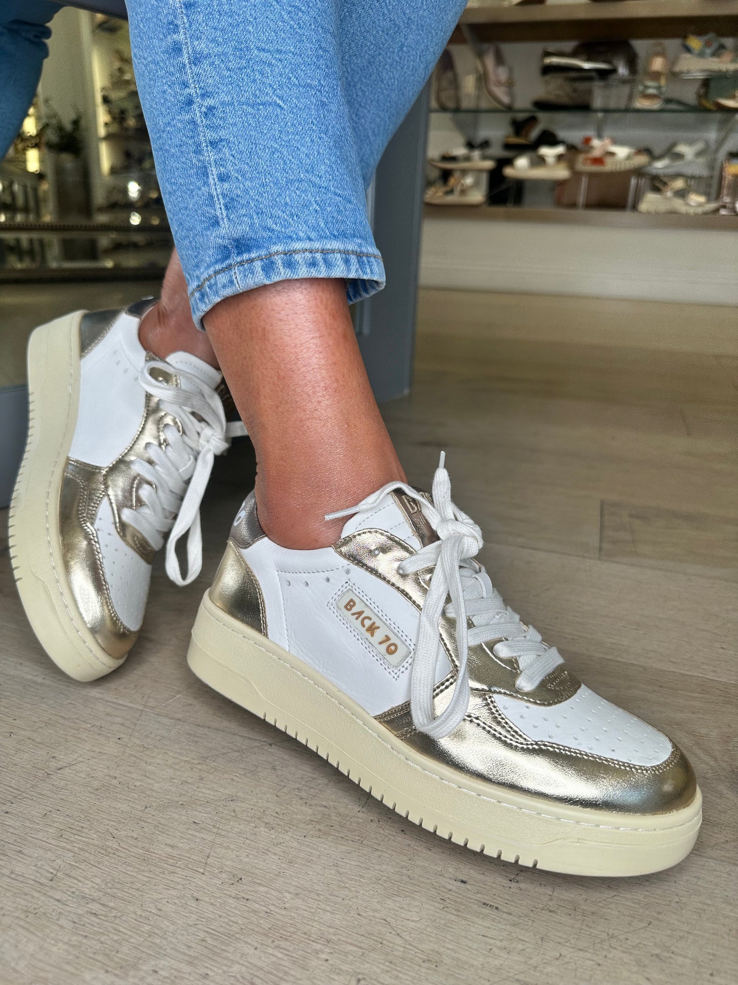 Back 70 - Metallic Gold / White / Soft Bronze Trim Trainer
