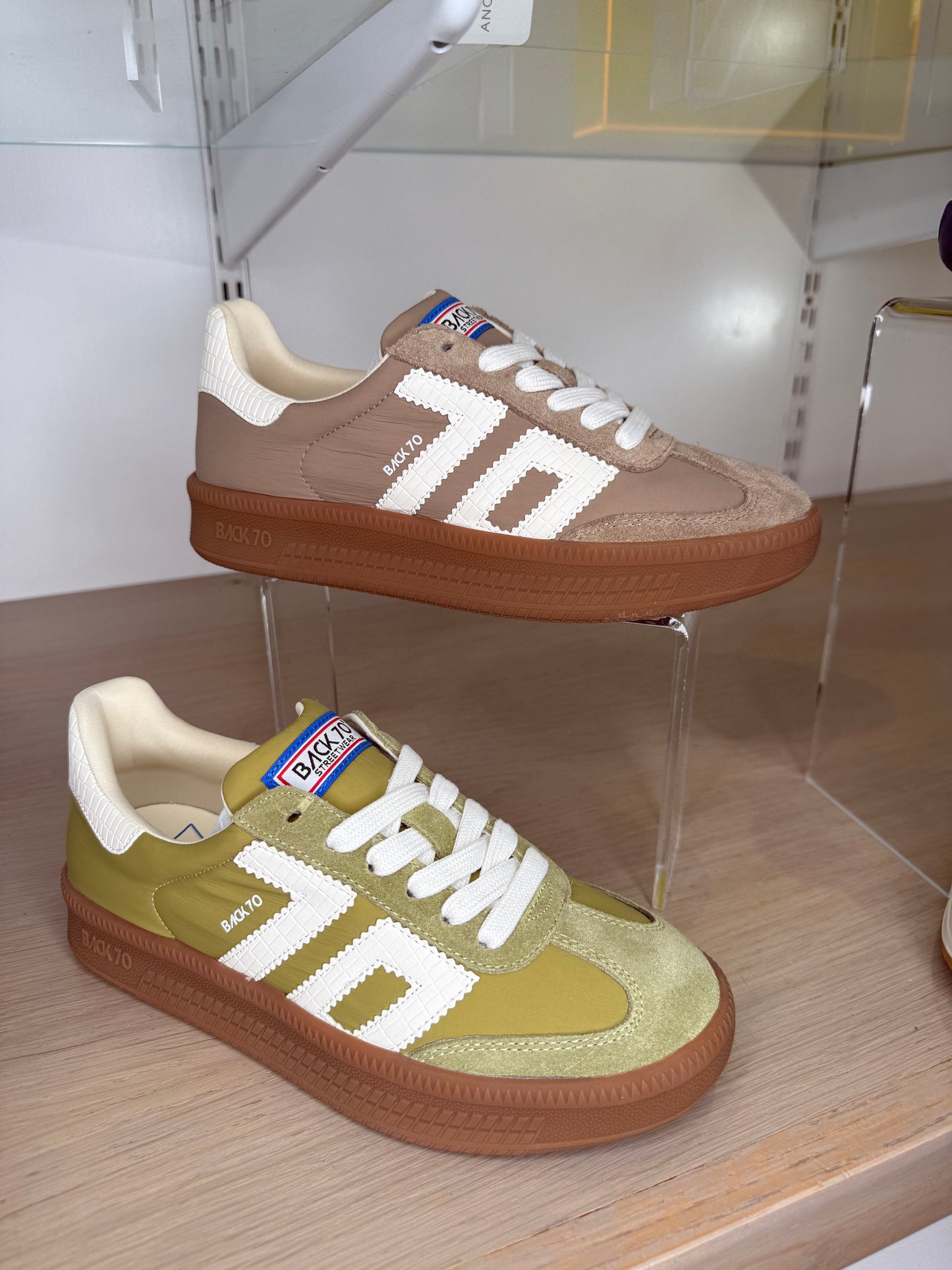 Back 70 - Taupe Suede & Fabric Mix Platform Trainer