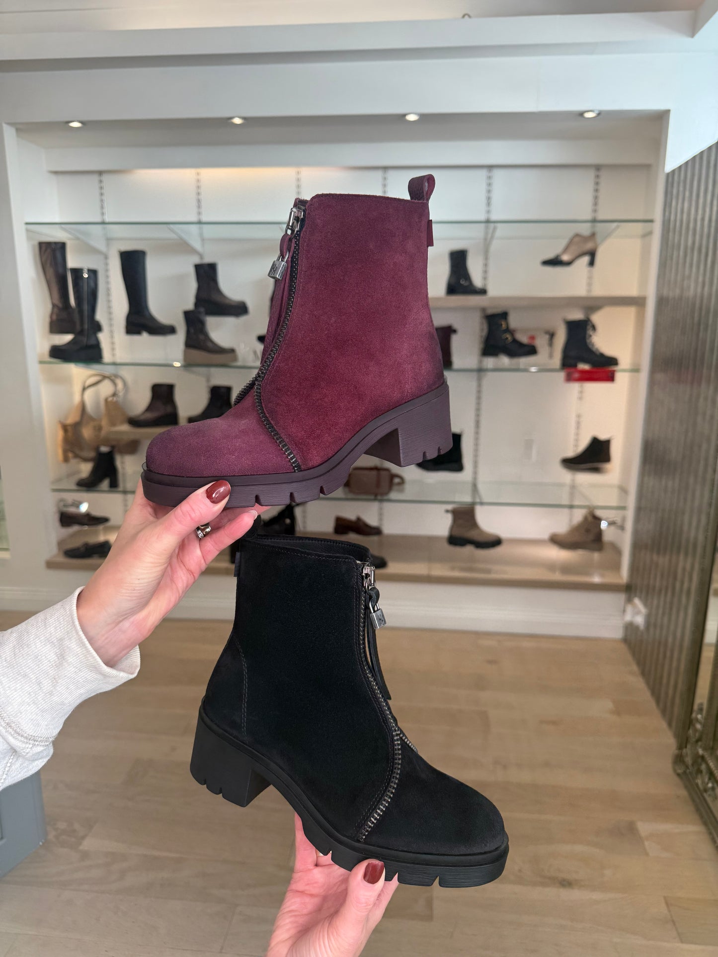 Hispanitas - Black Distressed Suede Chunky Sole Boot With Zip Detail Trim