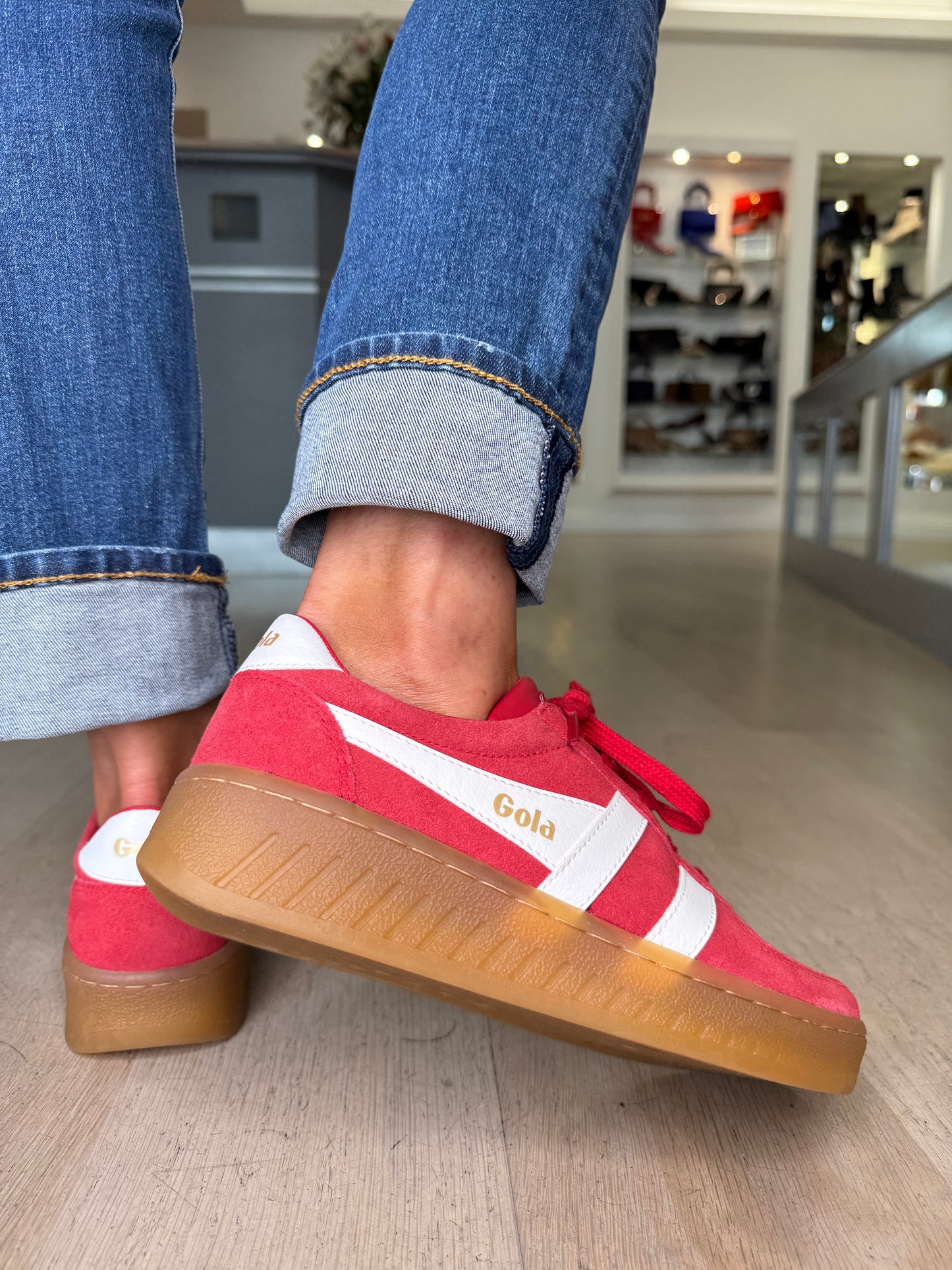 Gola - Grandslam Red Suede / White Trim Chunky Gum Sole Trainer