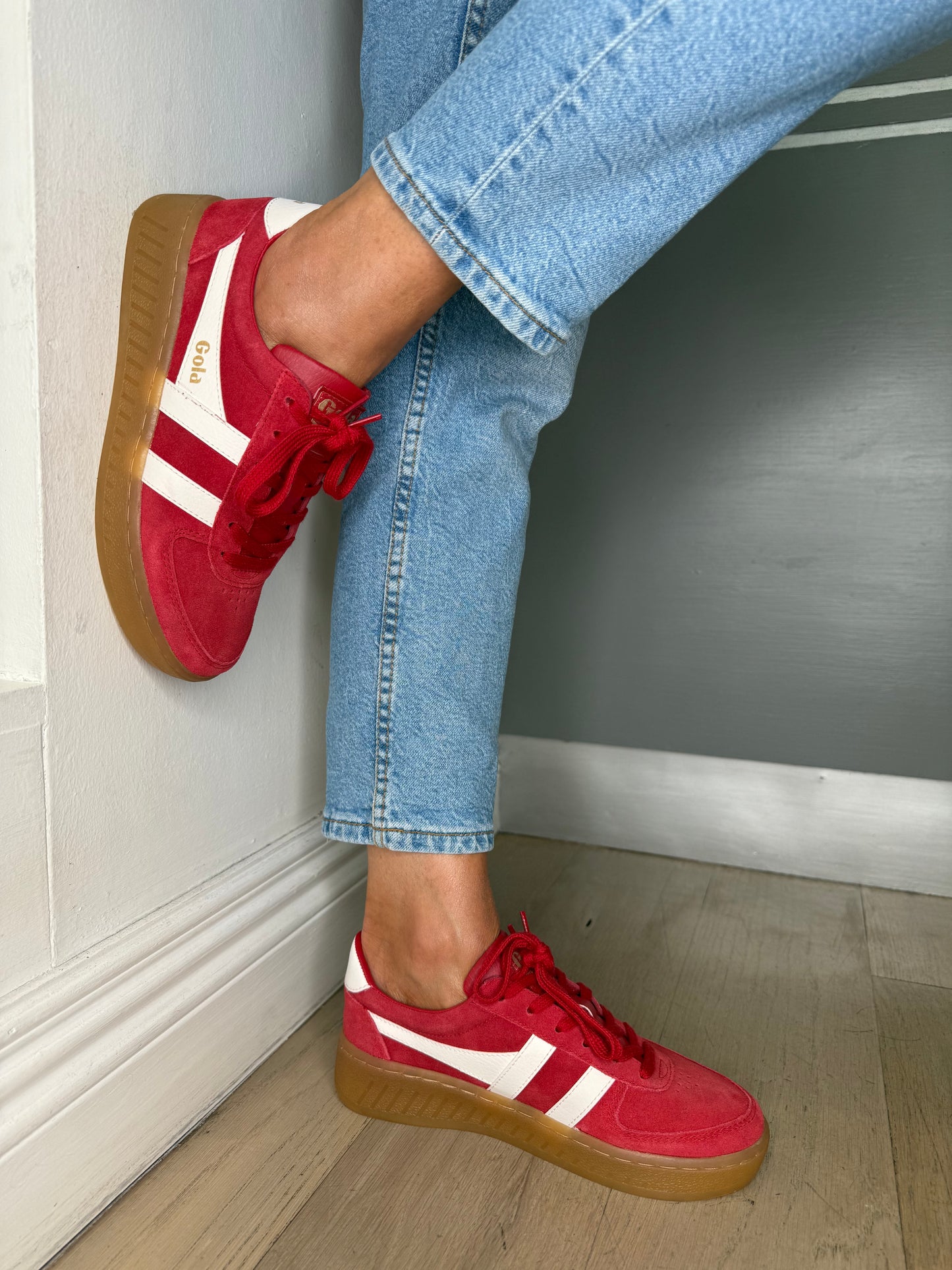 Gola - Grandslam Red Suede / White Trim Chunky Gum Sole Trainer