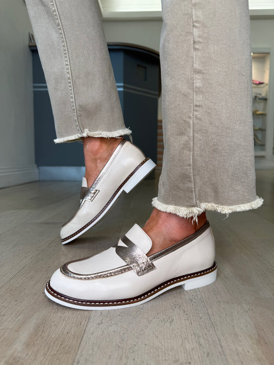 Marian - Rich Cream & Soft Bronze Trim Loafer