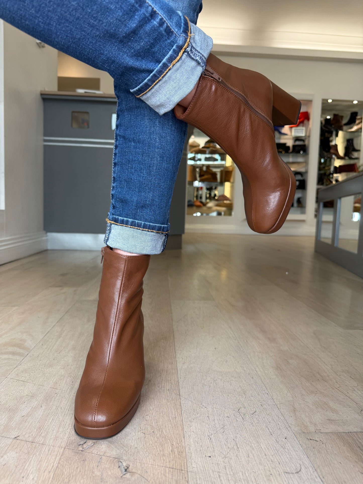 Marian - Rich Tan Leather Rounded Toe Block Heel Boot