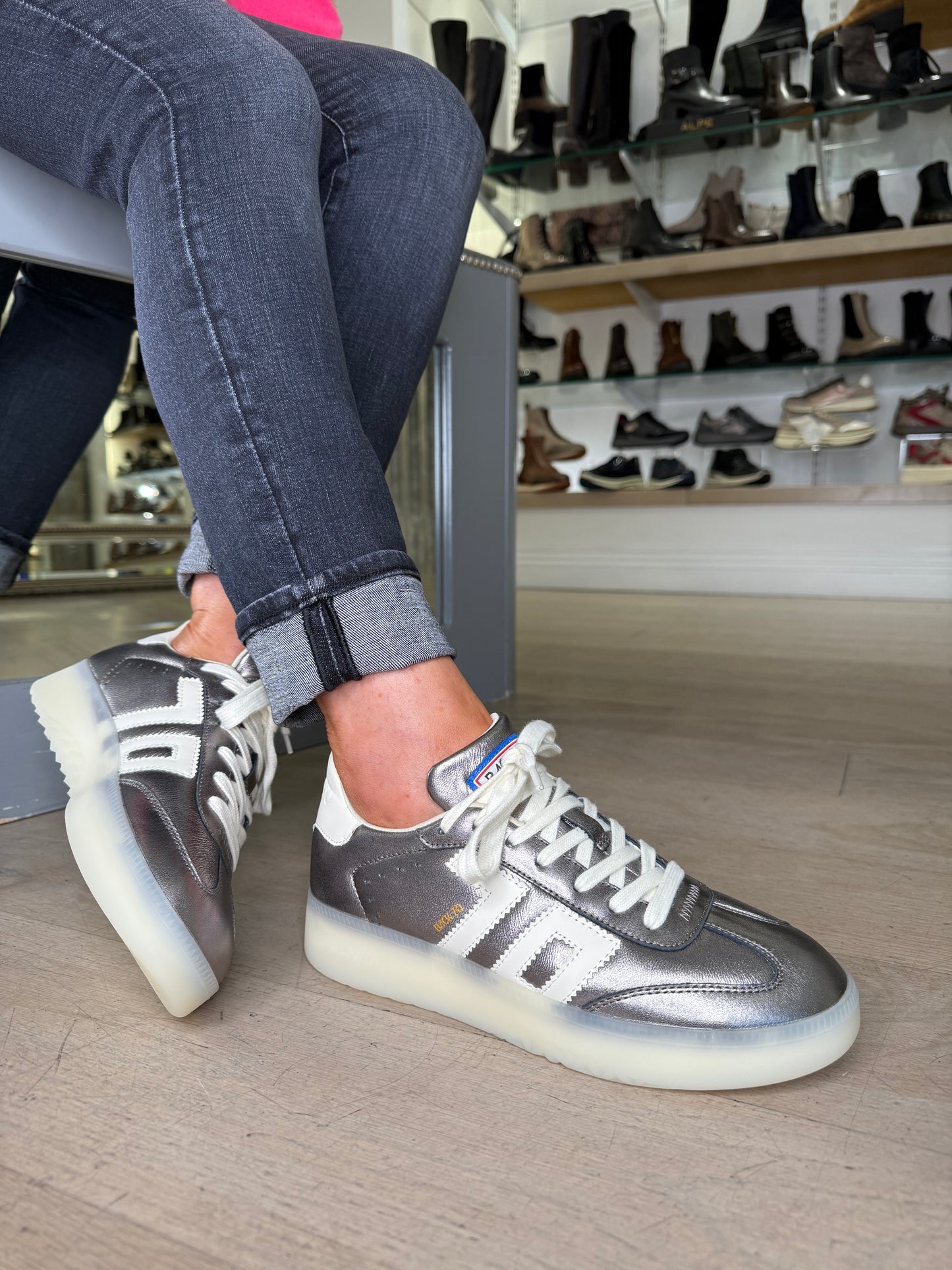 Back 70 - Boston Gunmetal Leather Trainer With Milk Trim