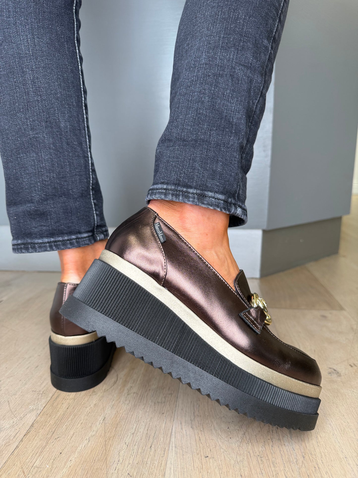 Marco Moreo - Bronze Metallic Nappa Leather Slip On Chunky Sole Shoe