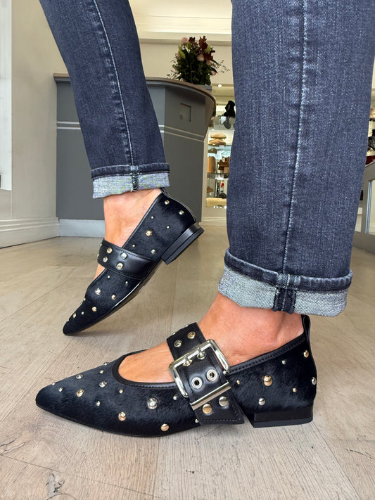 Lodi - Black Pointy Toe Pomps With Studded Trim