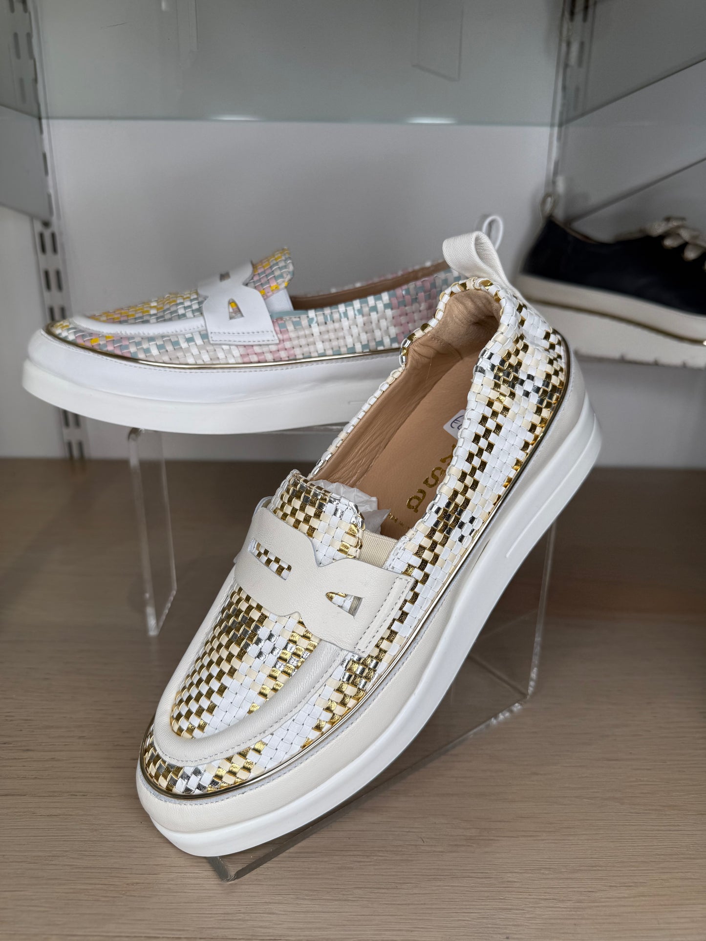 XSA - White Multi Mix Woven Leather Slip On Loafer