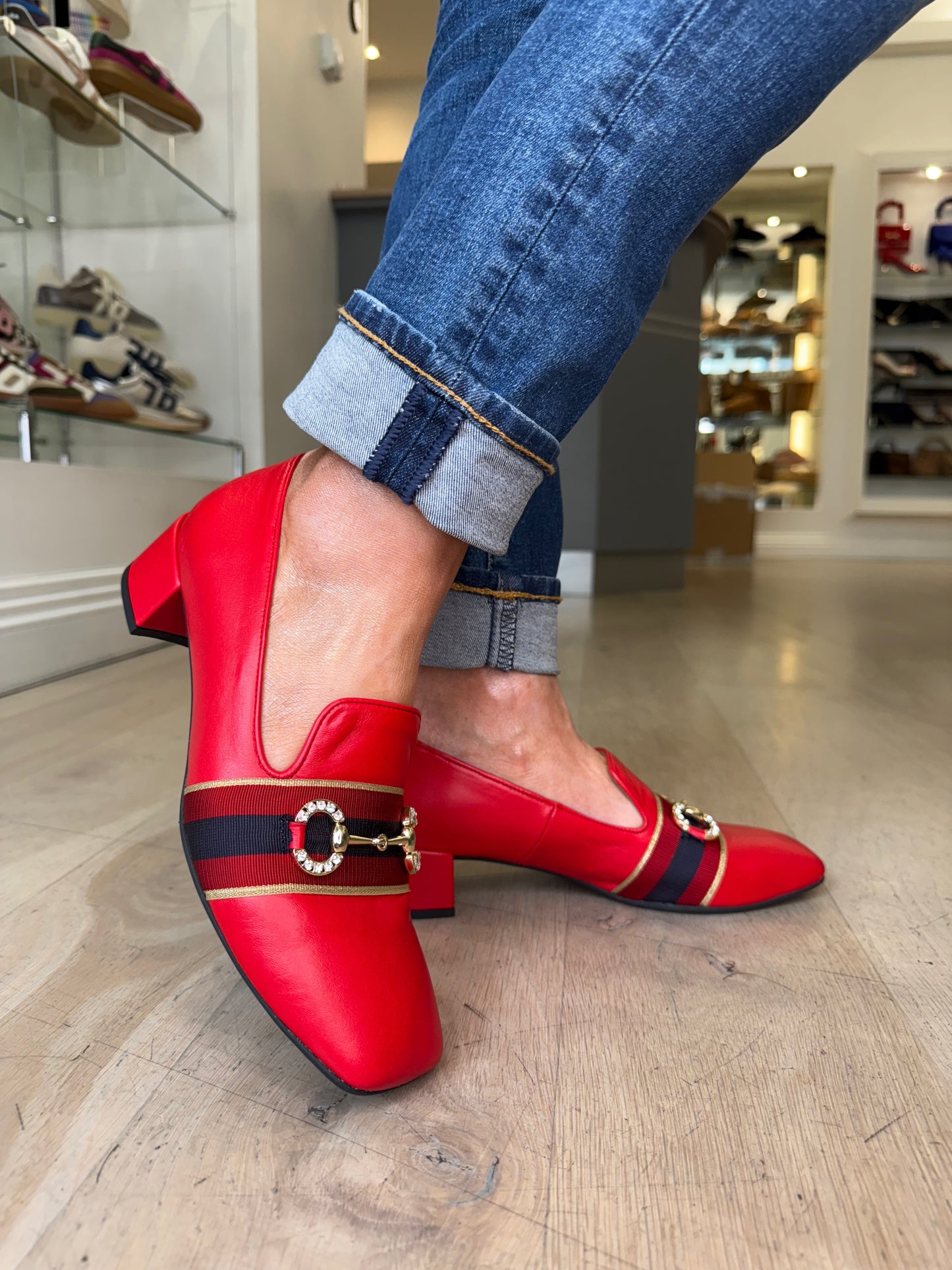 Marian - Red Nappa Leather Slip On Shoe With Gold Chain