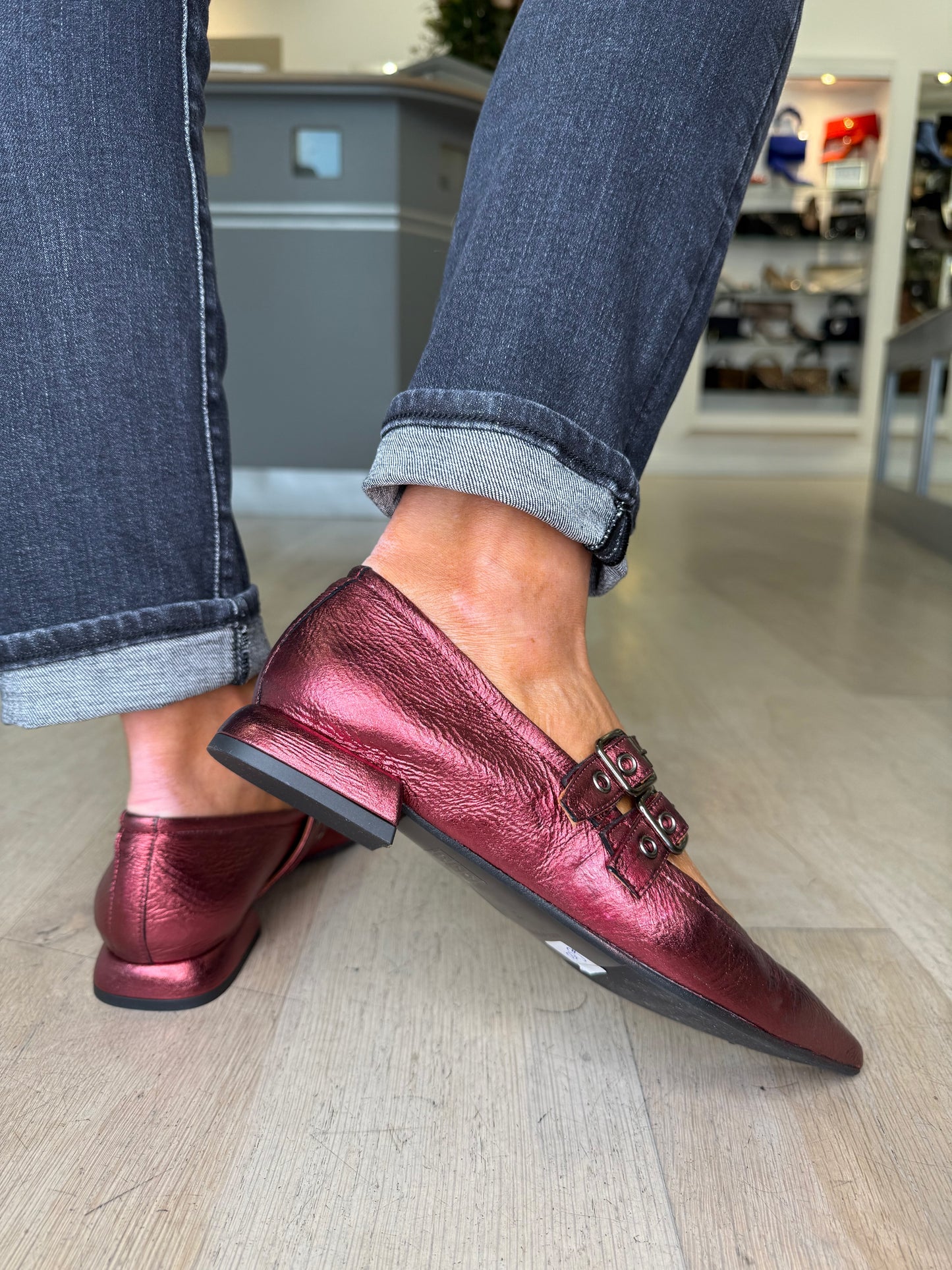 Marian - Metallic Wine Nappa Leather Pointy Toe Pomp