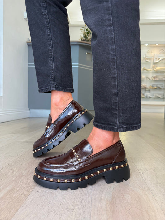 Lodi - Rich Brown Nappa Leather Chunky Sole Loafer With Gold Stud Trim Detail