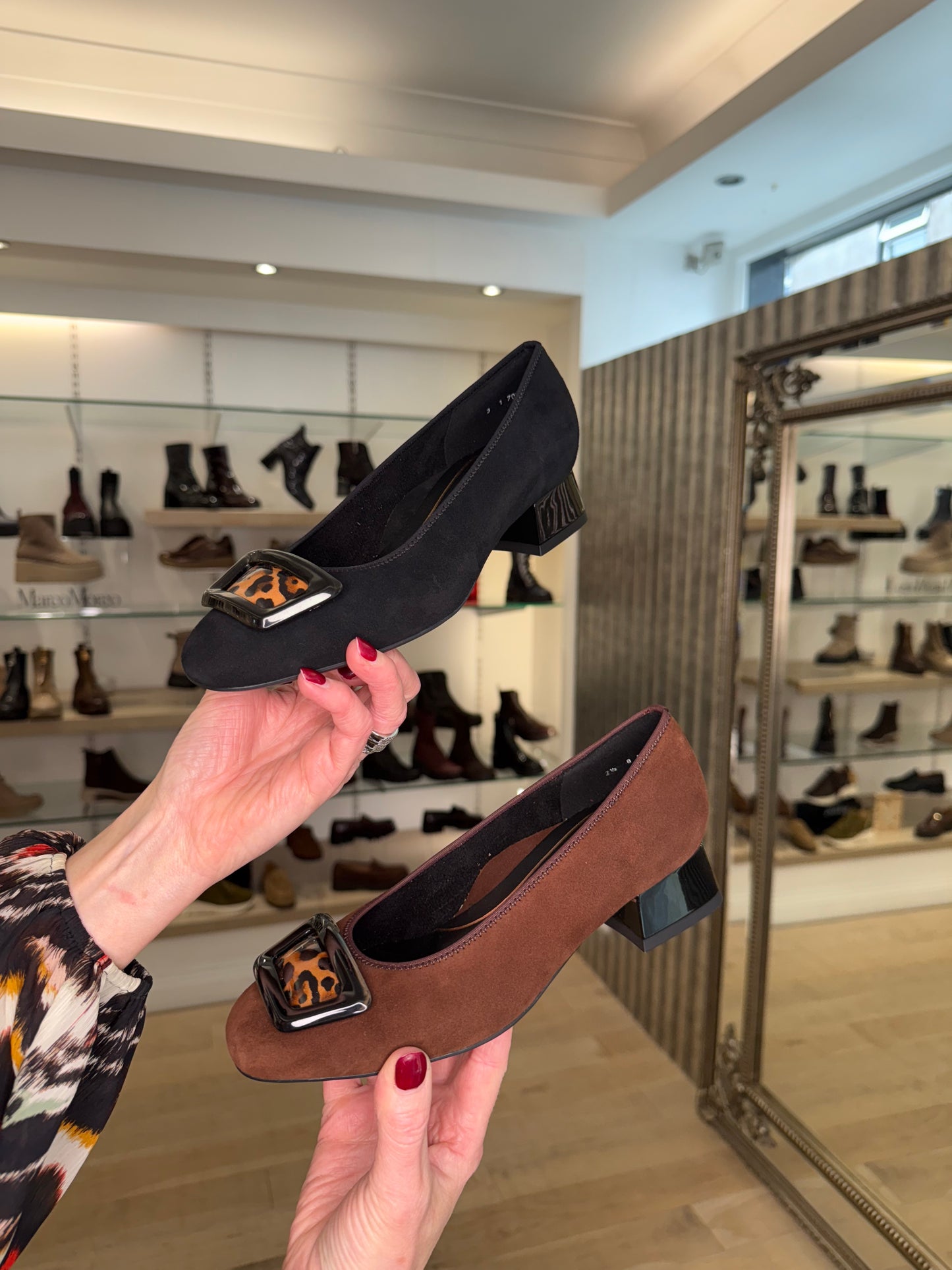 Ara - Chestnut Suede Pomp Style Shoe With Leopard Print Trim
