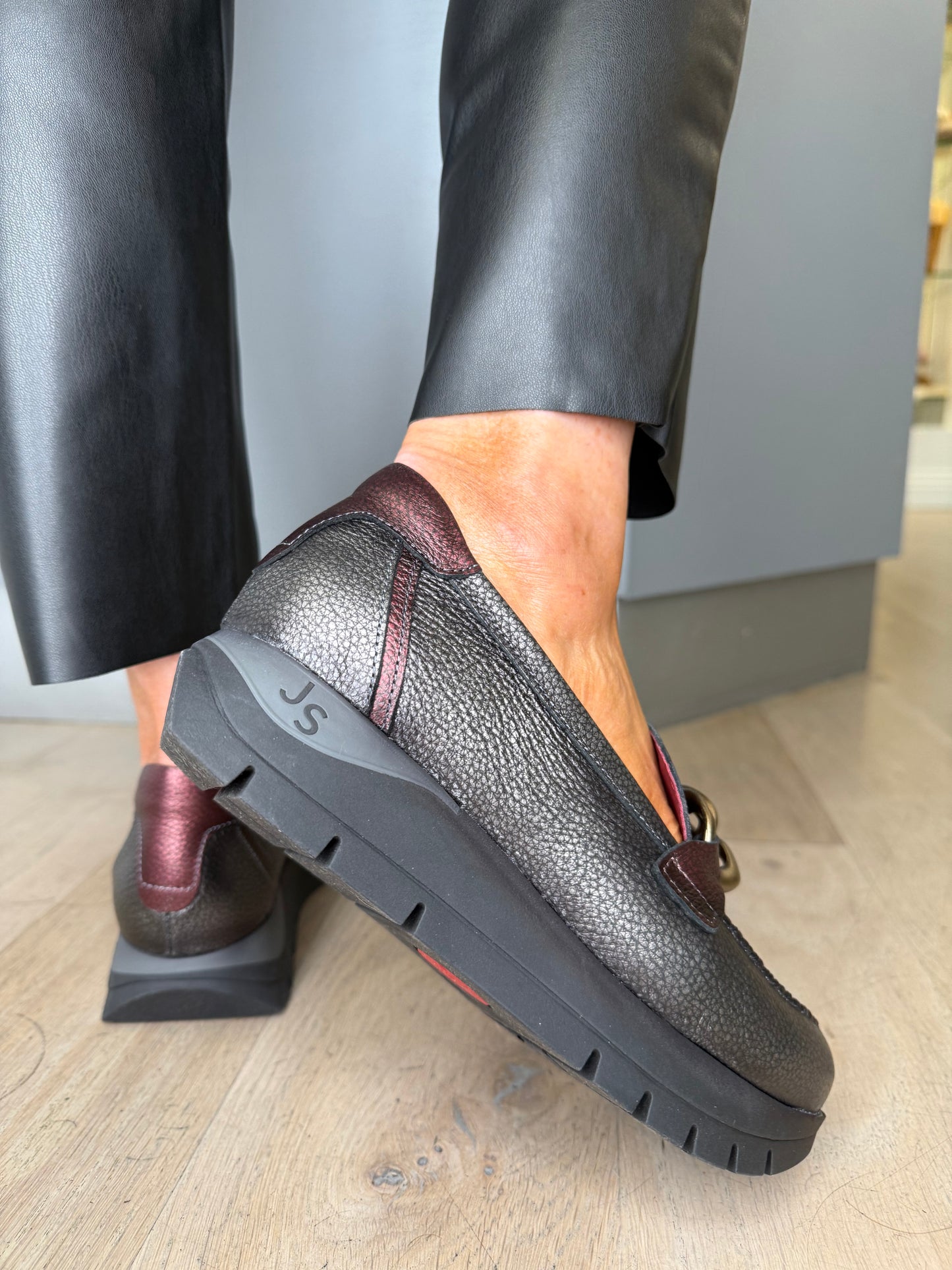 Jose Saenz - Metallic Wine/ Pewter Mix Slip On Chunky Sole Shoe