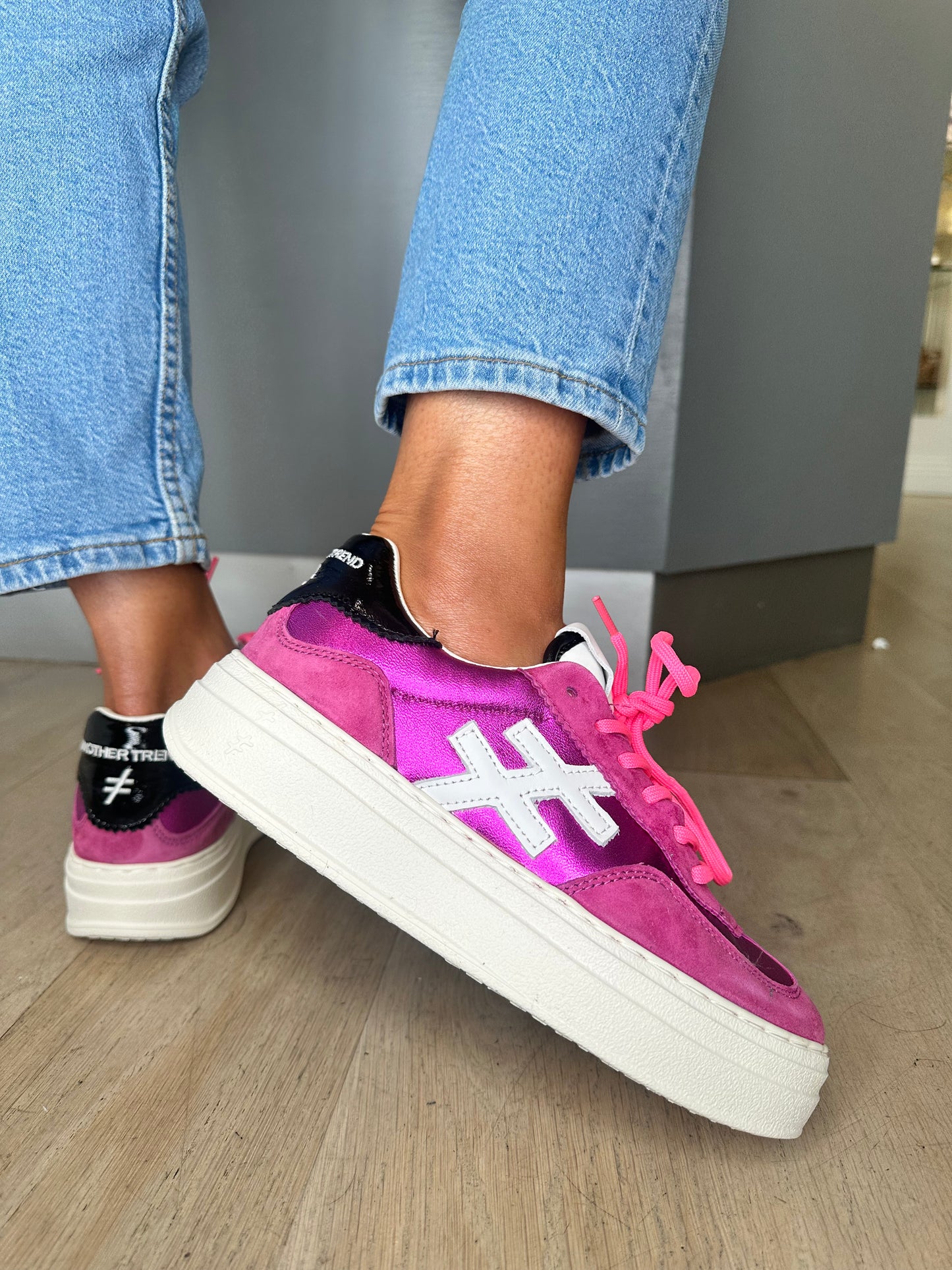 Another Trend - Fuchsia Pink Suede Mix Platform Trainer