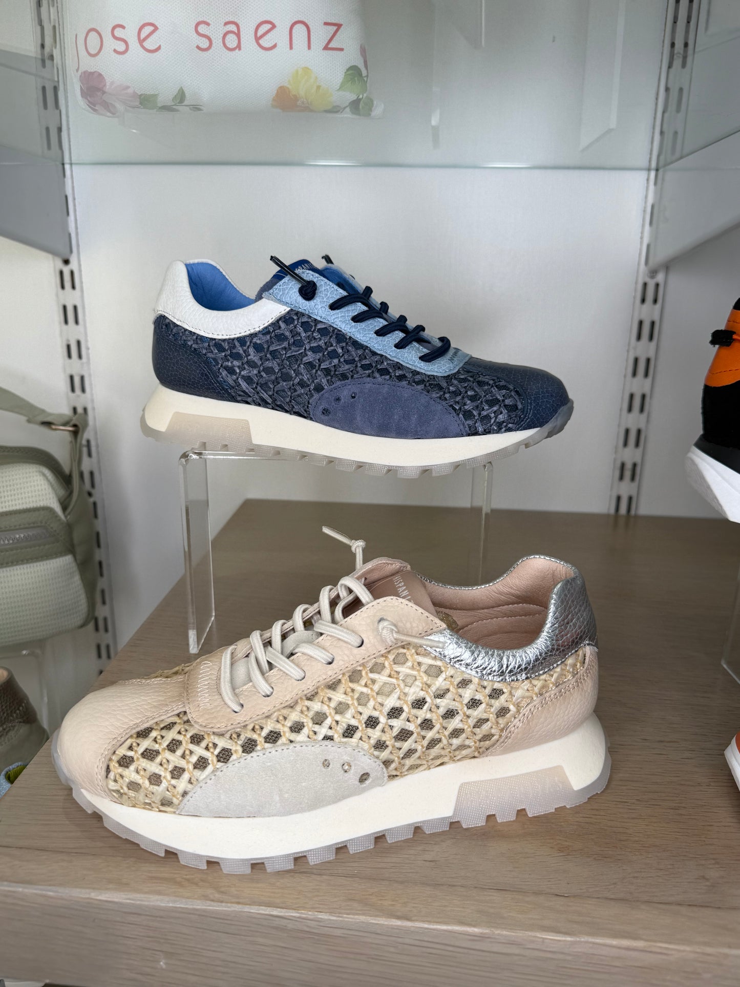 Hispanitas - Cream Weave/ Leather Mix Pull On Trainer With Silver Trim