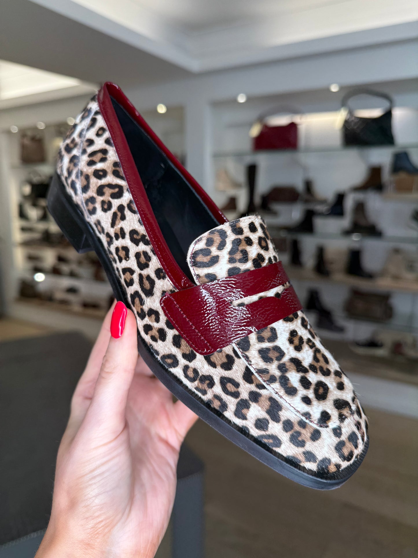 Lodi - Leopard Print Loafer With Wine Patent Trim