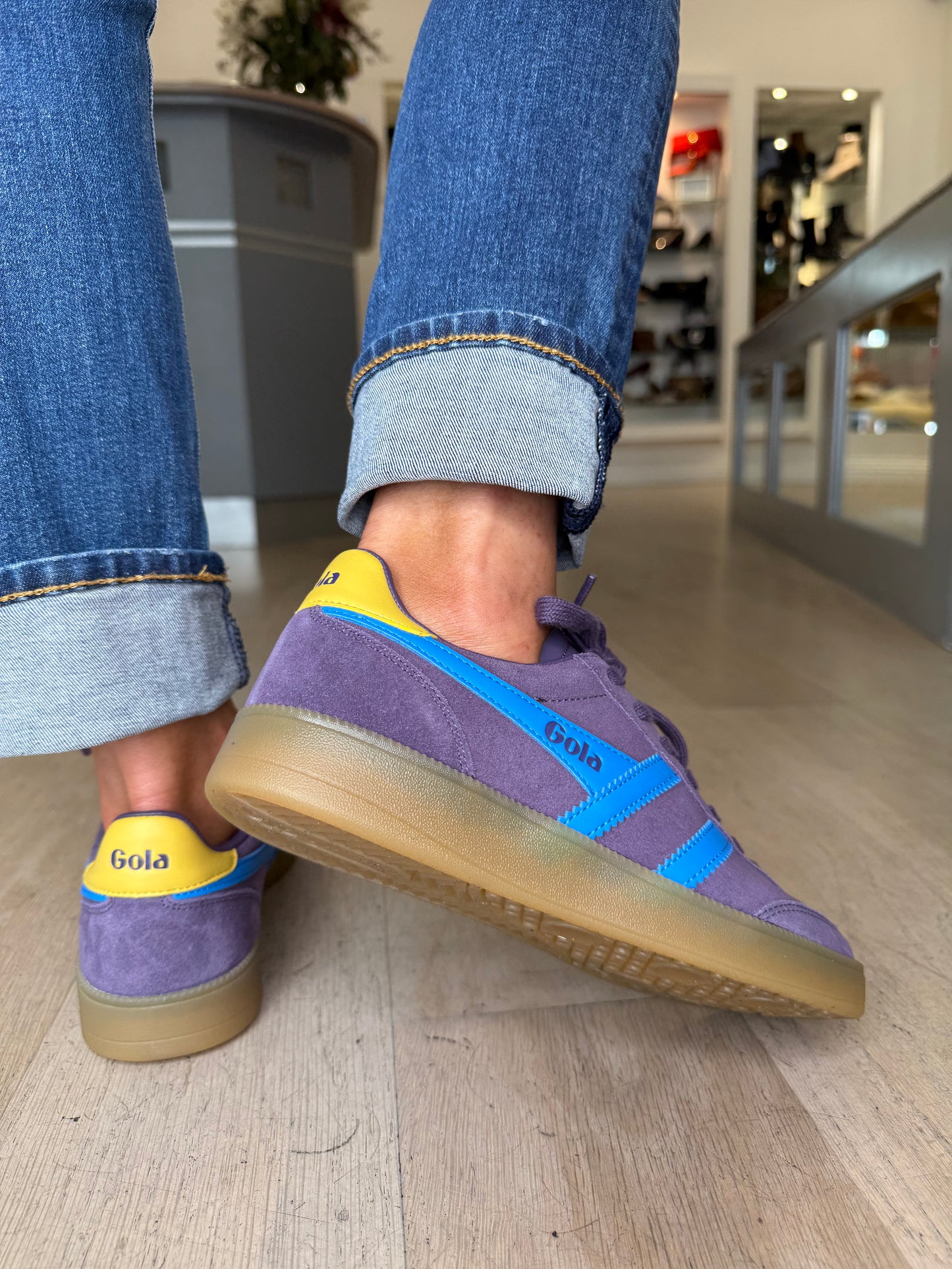 Gola - Viper Plum Suede Trainer With Blue & Mustard Trim