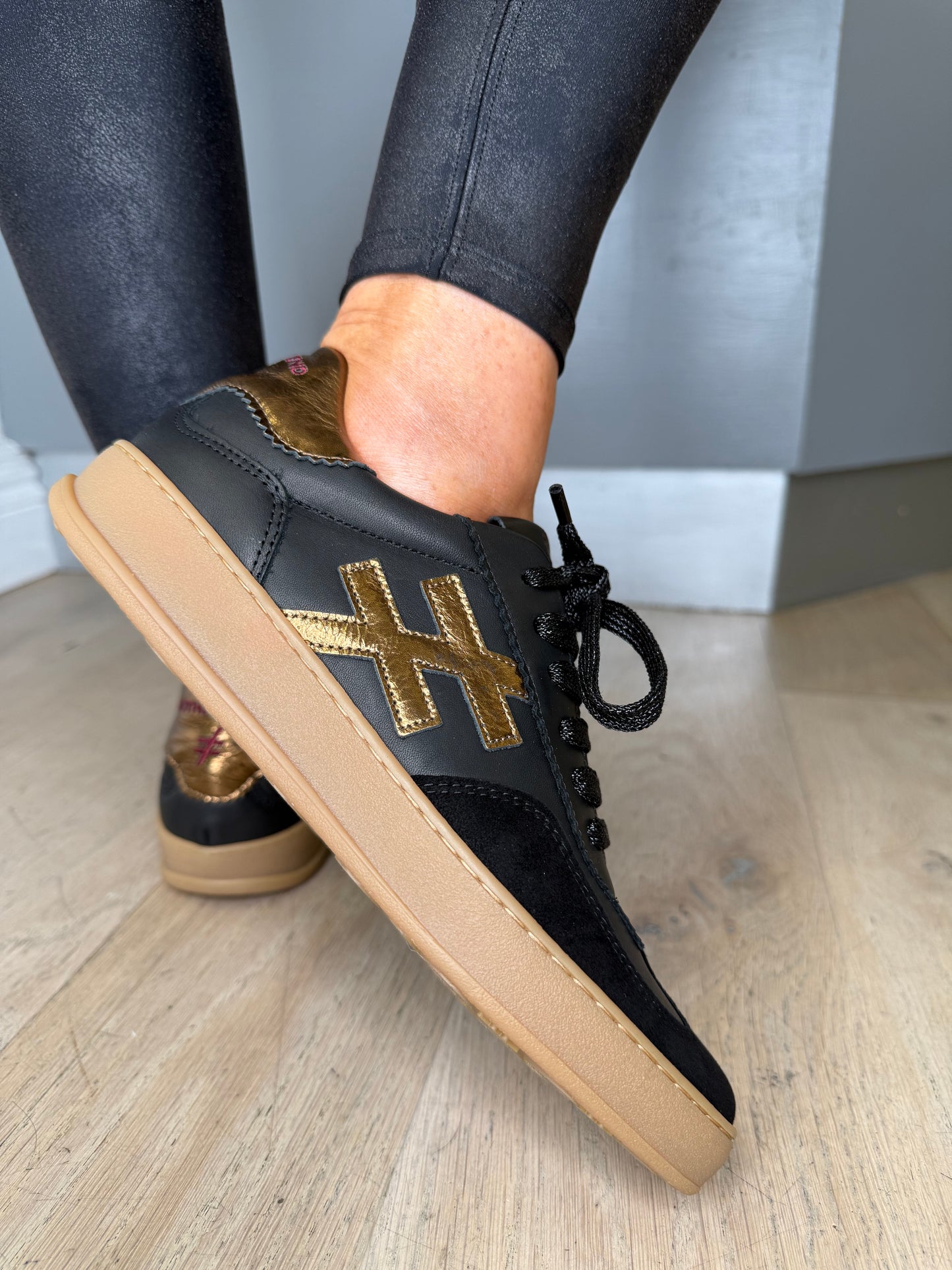 Another Trend - Black Suede/Leather Trainer With Metallic Bronze Trim
