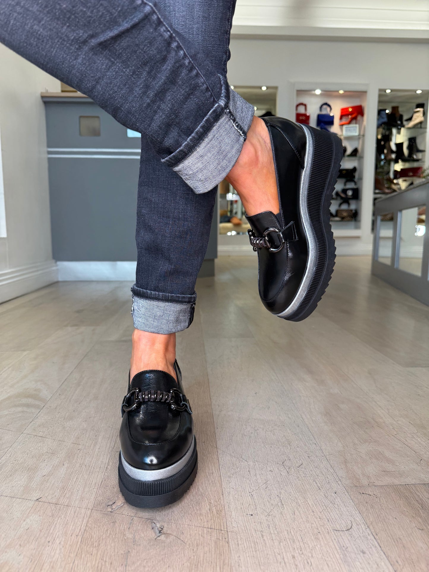 Marco Moreo - Ilaria Black Nappa Leather Slip On Chunky Sole Shoe