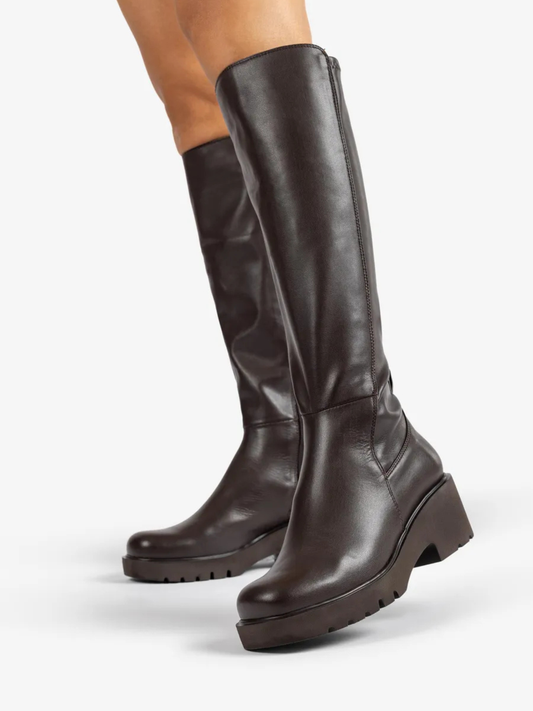 Unisa - Long Coconut Brown Leather Block Heel Boot