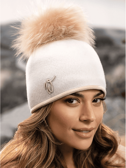 Willi Hat - Olia Winter Cream Wool Pom Pom Hat With Camel Trim