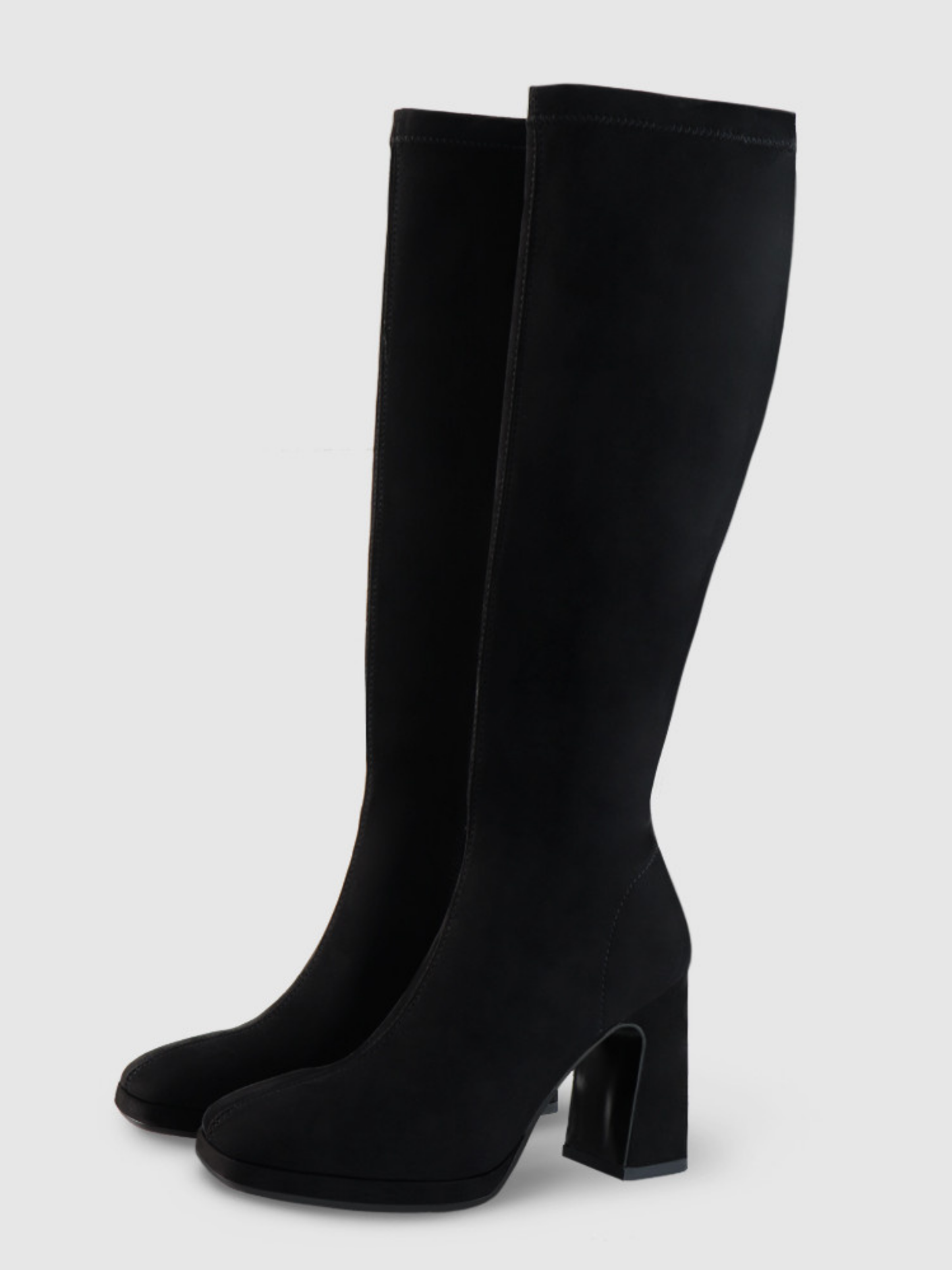 Lodi - Black Long Stretch Fabric Boot With Block Heel