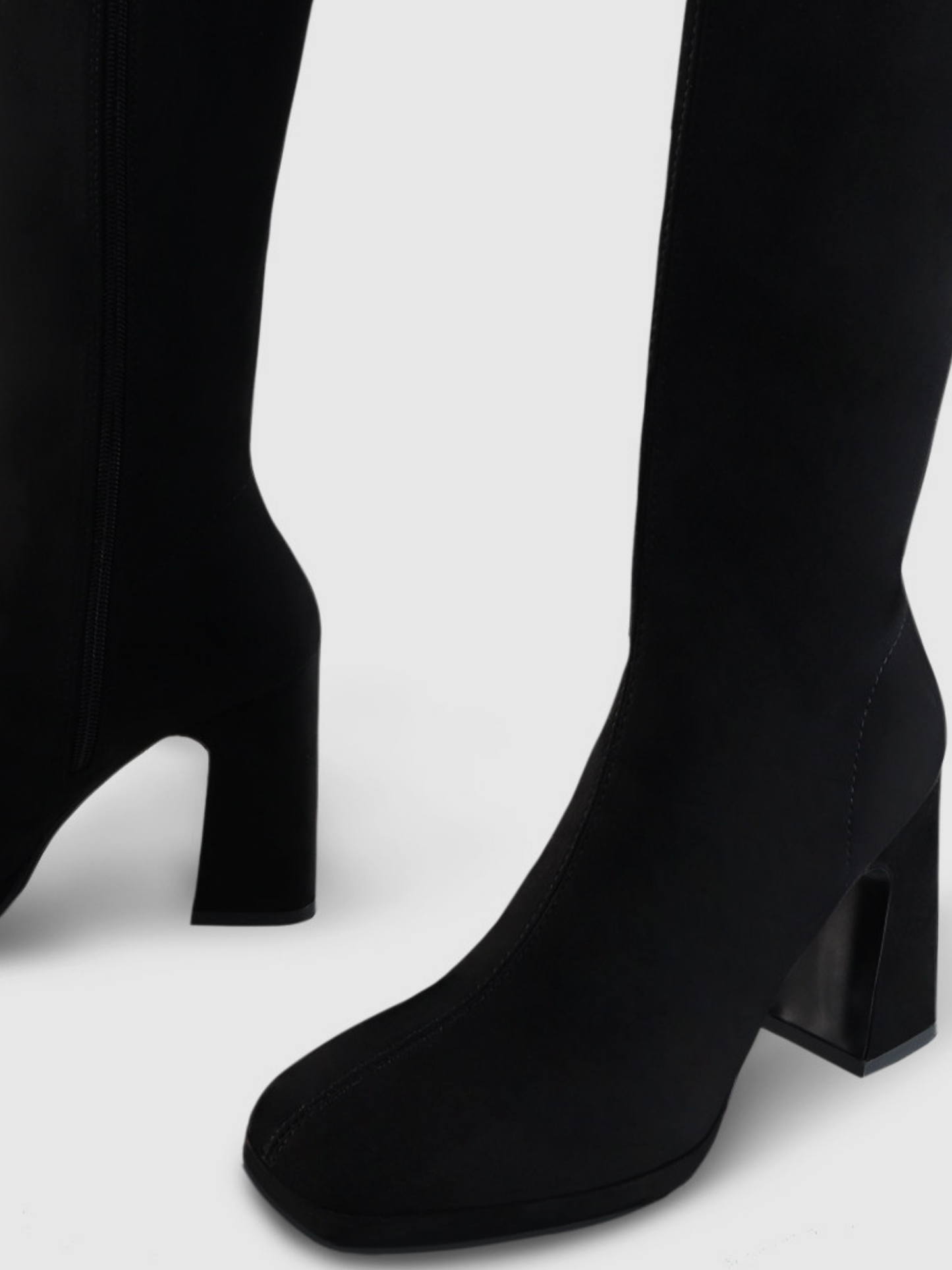 Lodi - Black Long Stretch Fabric Boot With Block Heel