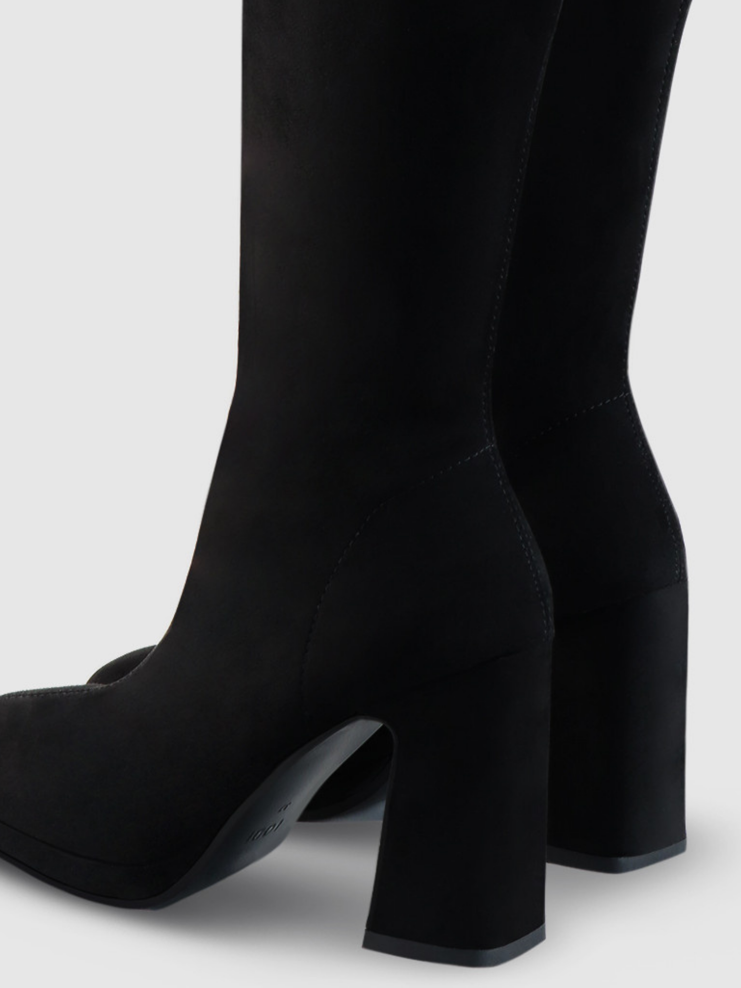 Lodi - Black Long Stretch Fabric Boot With Block Heel