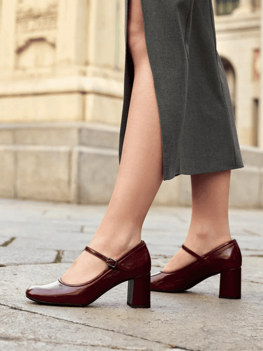 Unisa - Burgundy Mary Jane Block Heel Shoe