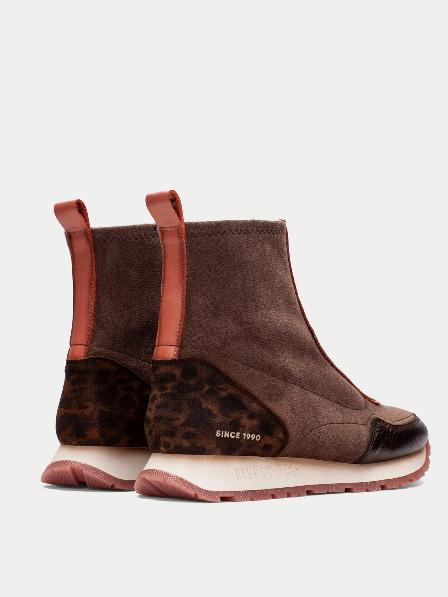 Hispanitas - Sporty Brown Zip Up Boot With Leopard Print Trim
