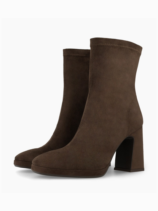 Lodi - Brown Suede Block Heel Sock Boot